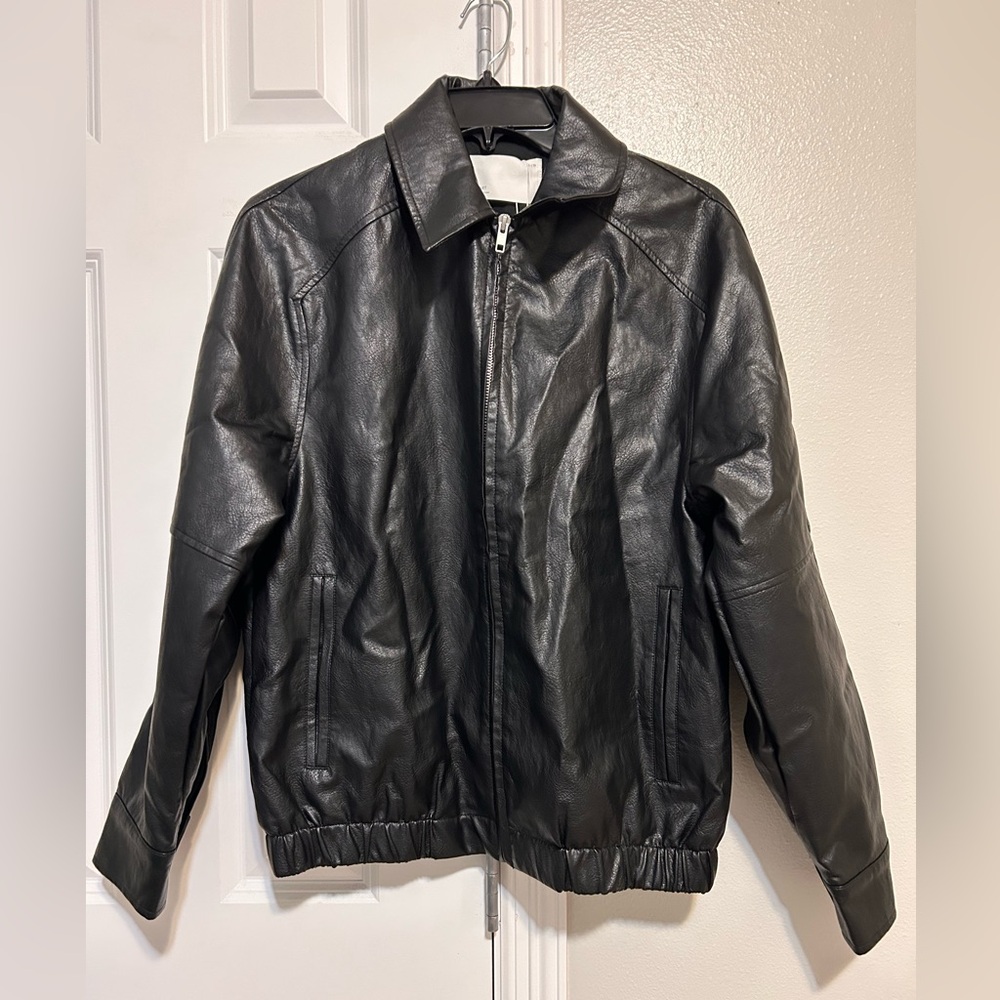 Oak + Fort black leather her zip up jacket